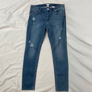 H&M 14 Skinny Distressed Jeggings Mid Wash Blue